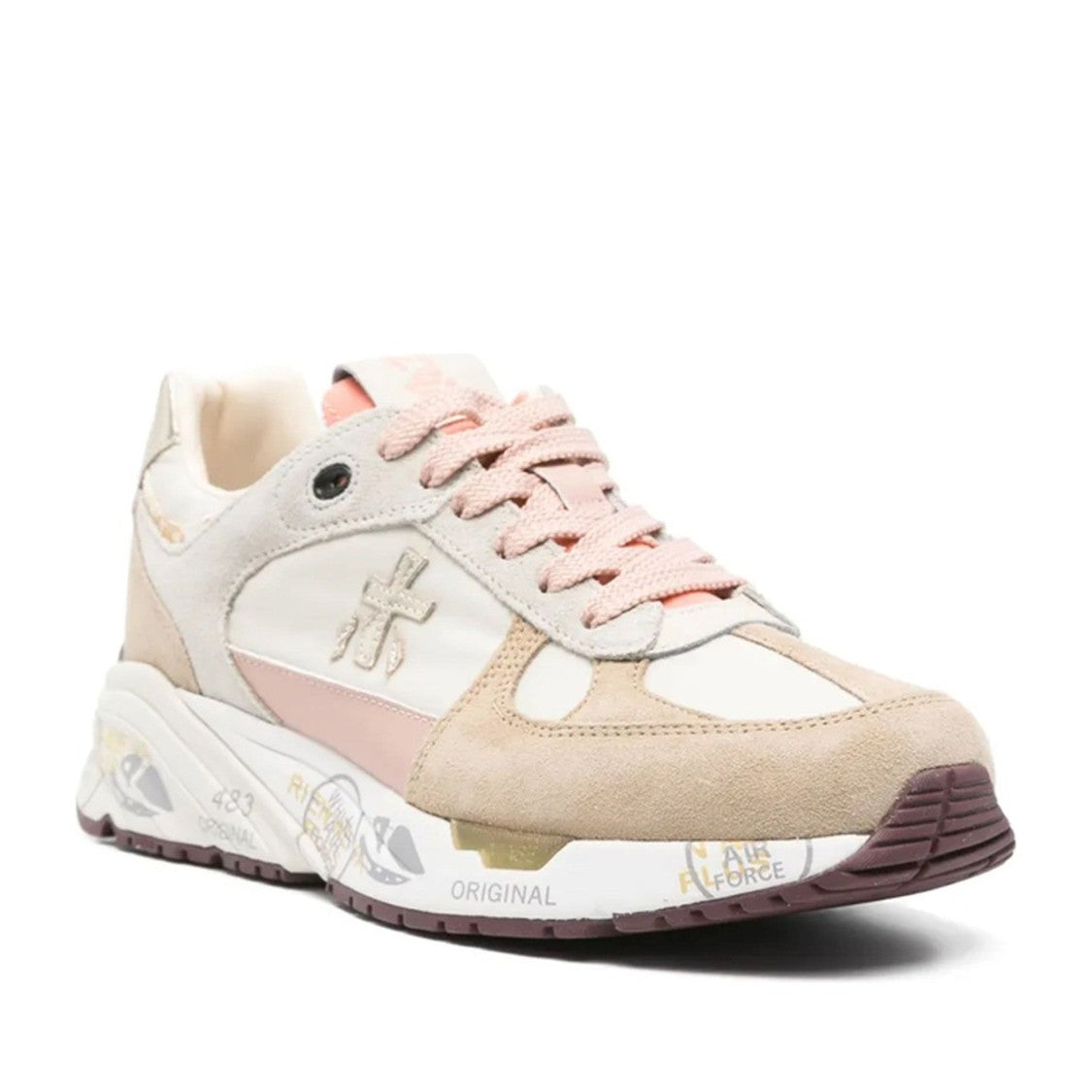 Premiata White Mased Leather Suede Panel Sneakers