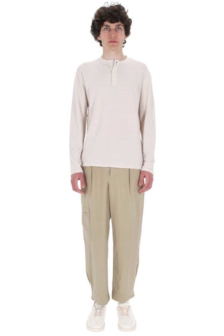 Roberto Collina Long-Sleeve Linen Jersey Henley T-Shirt