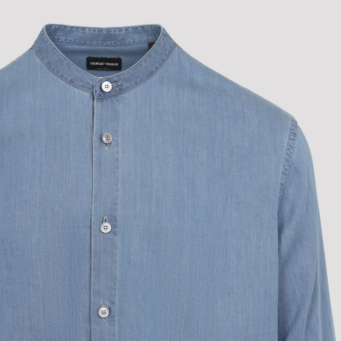 Giorgio Armani Long-Sleeve Cotton Shirt With Band Collar And Button-Down Front