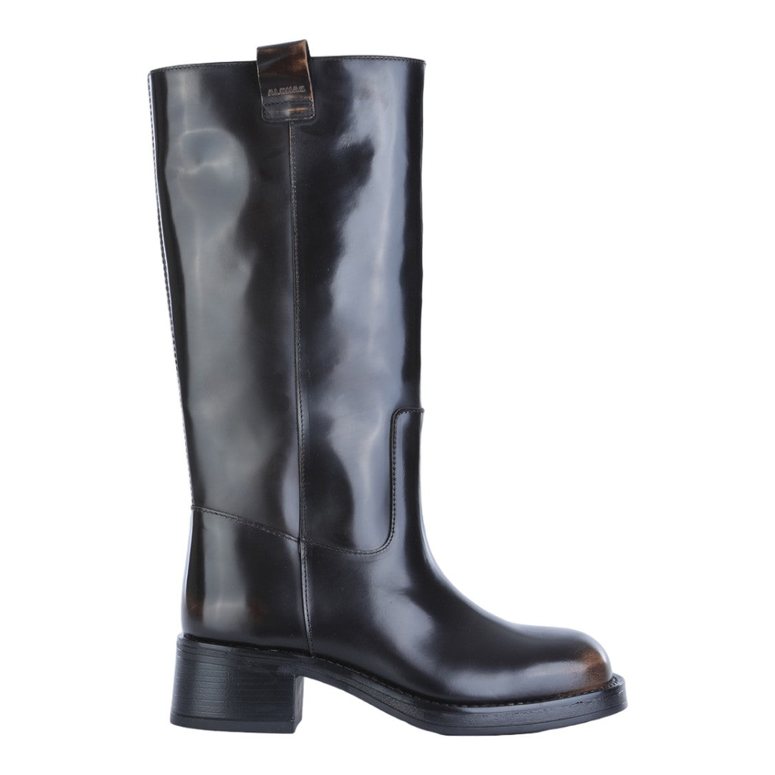 Alohas Mid-Calf Block Heel Boots With High-Shine Finish