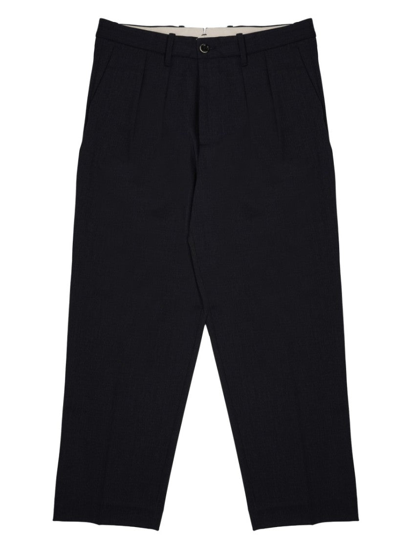 Nine In The Morning Neutrals Kai Pleated Wool Straight-Leg Pants
