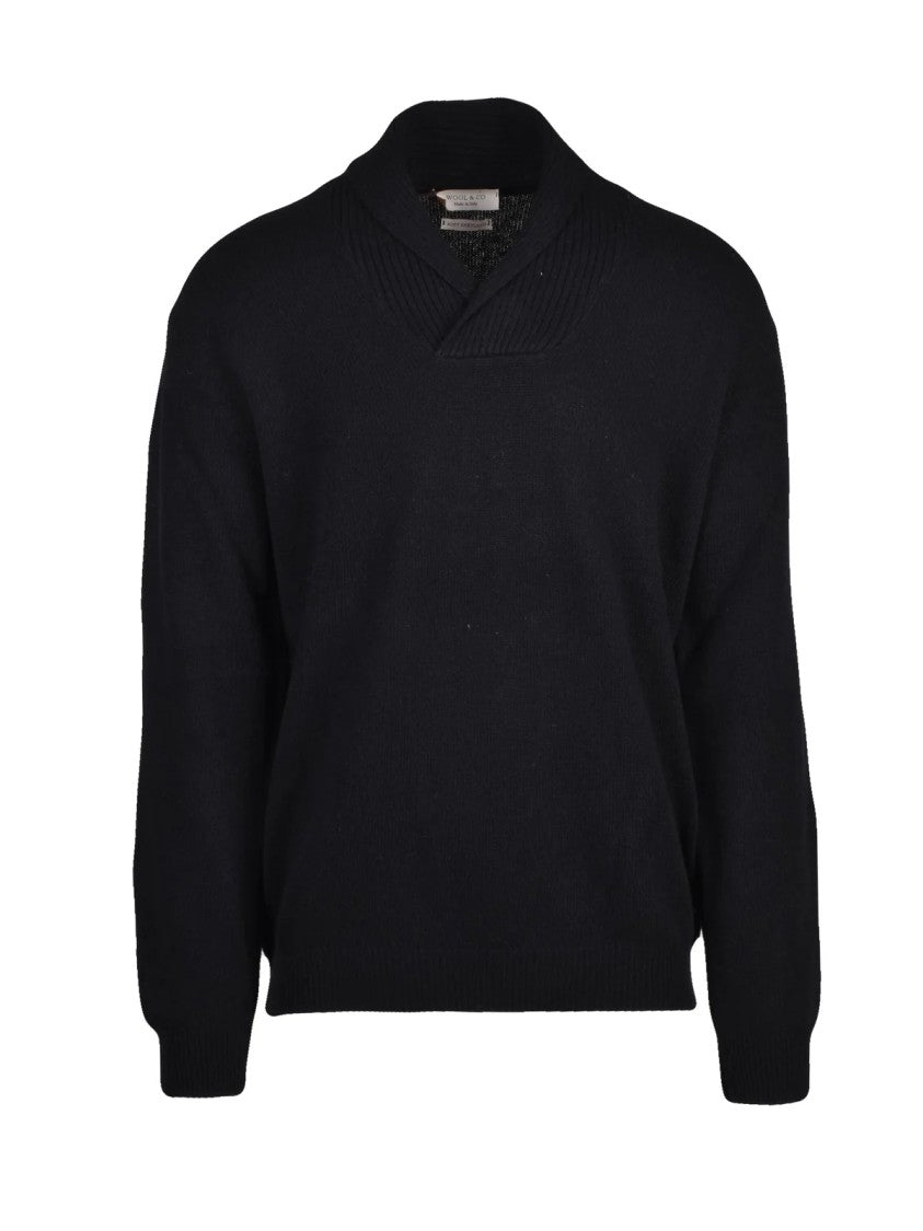 Wool & Co Black Ribbed Shawl Collar Wool Pullover