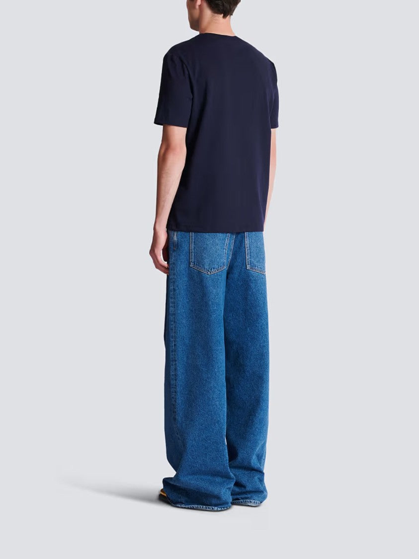 Balmain Navy Blue Cotton Printed T-Shirt