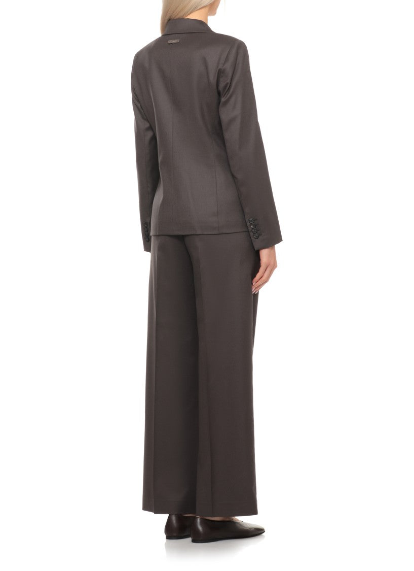 Peserico Brown Linen-Blend Double-Breasted Blazer