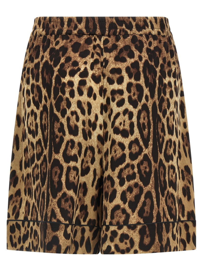 Dolce & Gabbana Silk Leopard Print Shorts With Elegant Piping