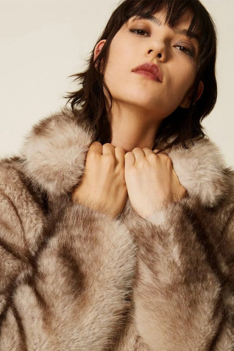 Twin-Set Brown Wide Notch Collar Faux-Fur Polyester Jacket