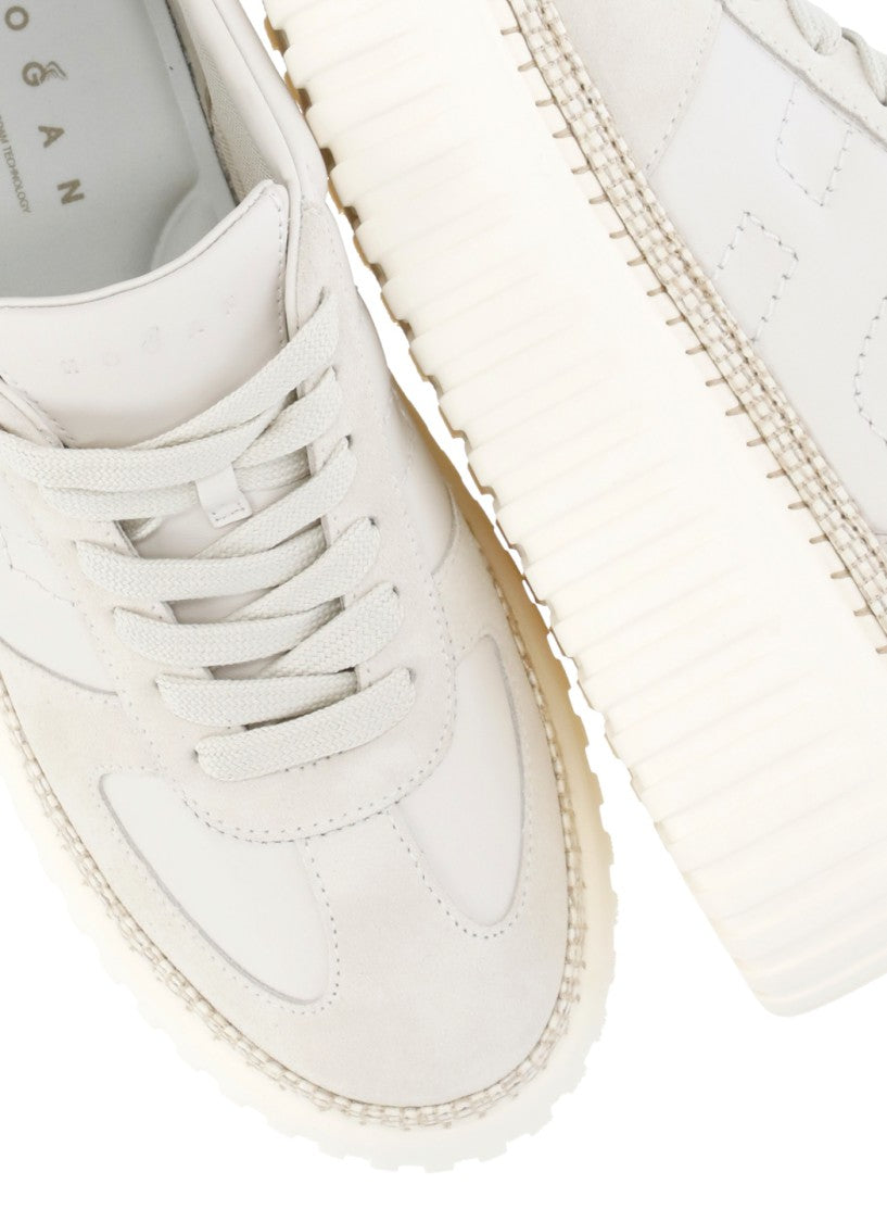 Hogan White H-Stripes Suede Inserts Sneakers