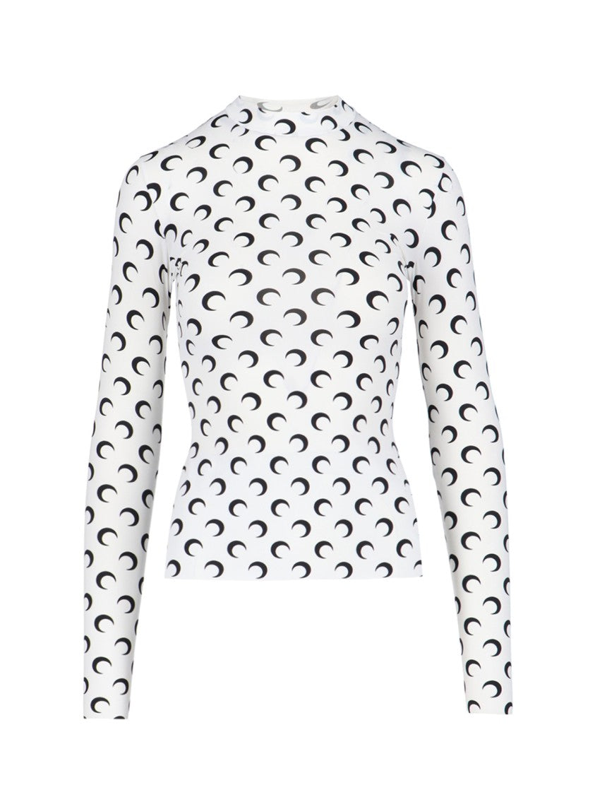 Marine Serre White Crescent Moon Fitted Long-Sleeve Top