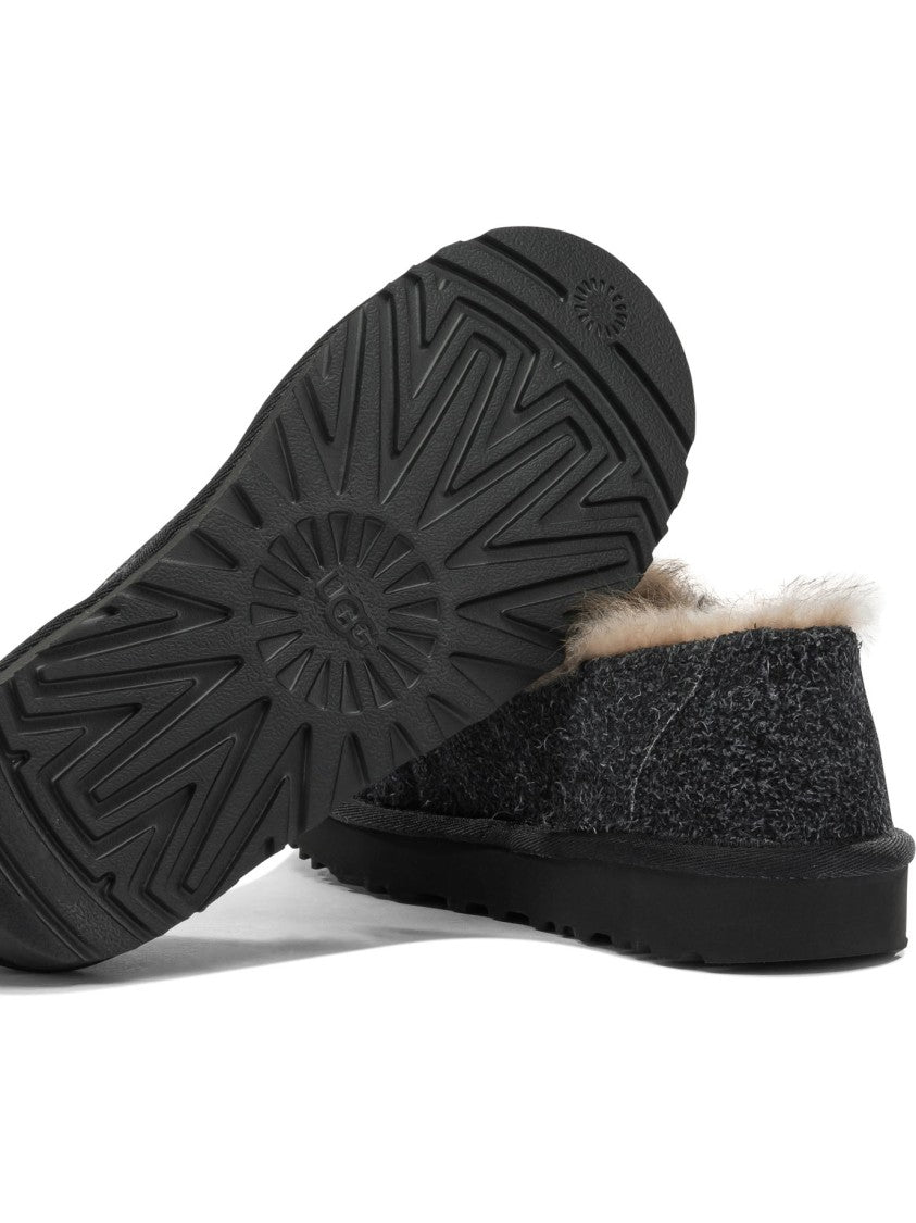 Ugg Textured Dark Grey Suede Loafers With Moccasin Silhouette