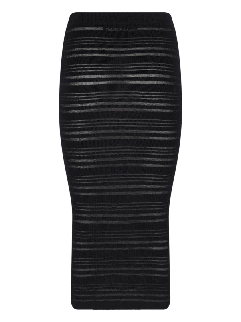 Andreâdamo Black Semi-Transparent Ribbed Maxi Skirt
