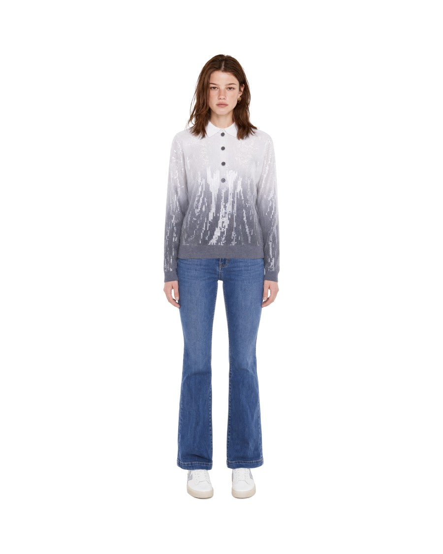 Liu Jo Gradient Sequin-Embellished Knit Polo Sweater