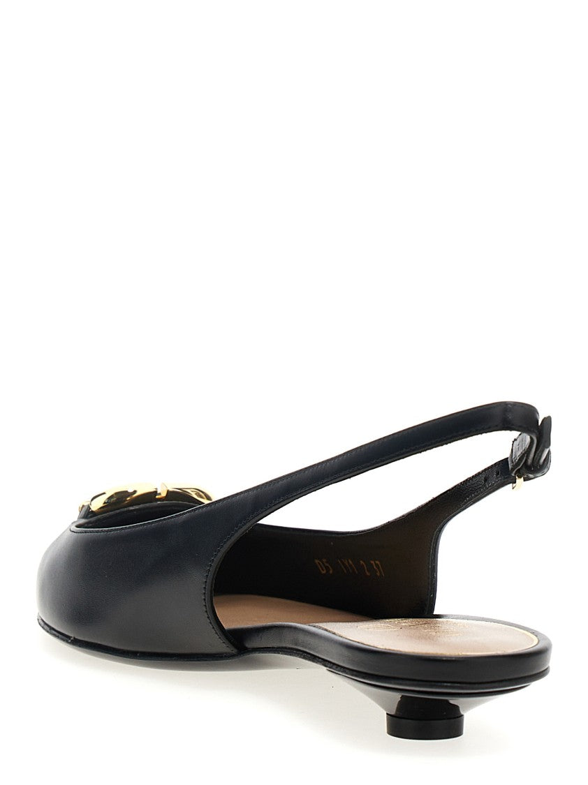 Valentino Garavani Leather Slingback Shoes With Gold Vlogo Appliqué