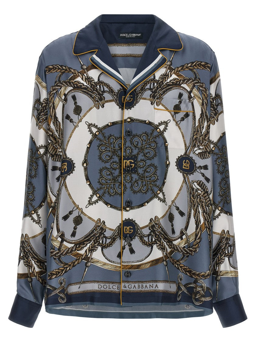 Dolce & Gabbana 'Cargo' Print Silk Twill Bowling Shirt
