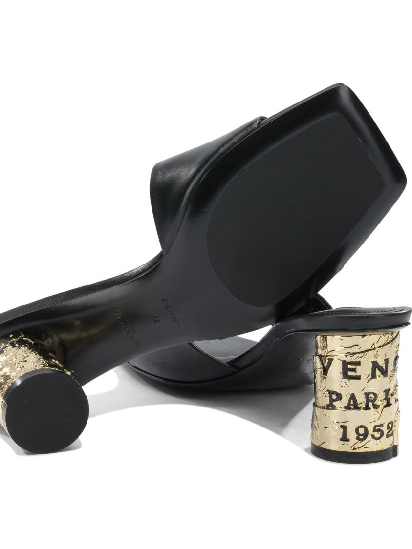 Givenchy Black Calf Leather Sandals With Gold-Toned Block Heel