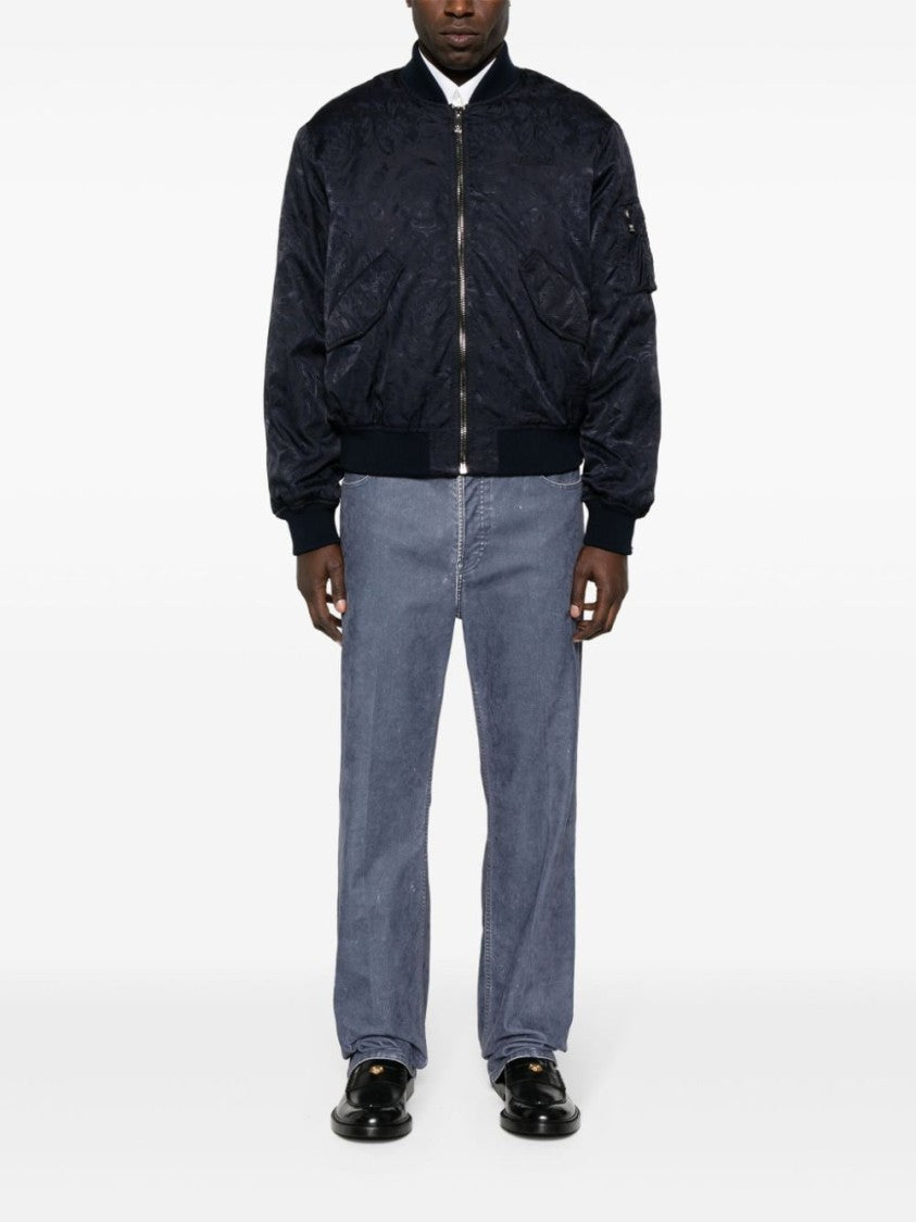 Versace Navy Blue Cotton Abstract Pattern Jacket