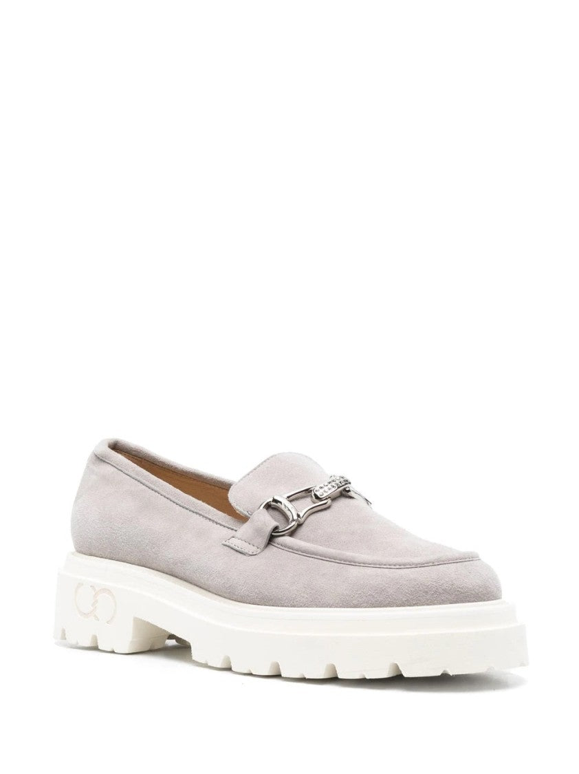 Casadei Grey Leather Loafers