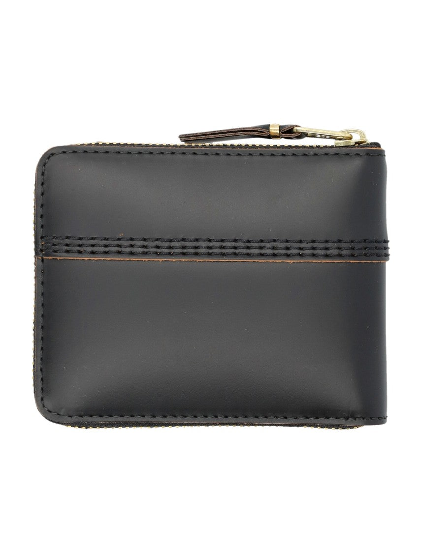 Comme Des Garçons Compact Black Leather Zip Wallet