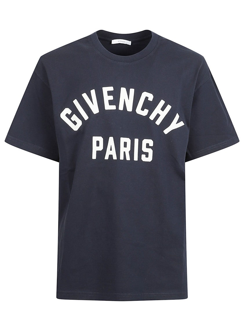 Givenchy Navy Cotton Jersey T-Shirt With Contrasting Logo Embroidery