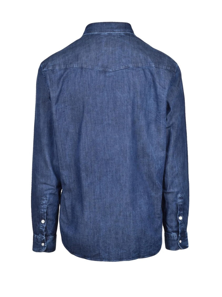 Dondup Structured Blue Cotton Stretch Shirt With Classic Denim Aesthetic