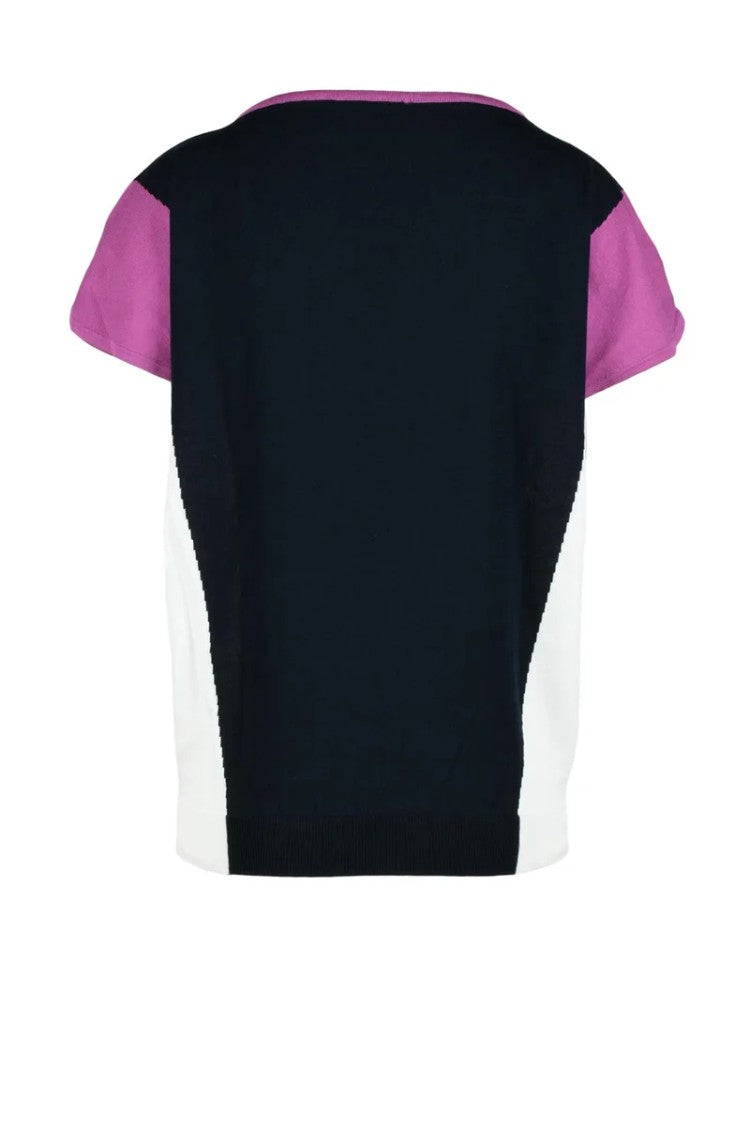 Vertige Navy Contrast Cotton Knit Top