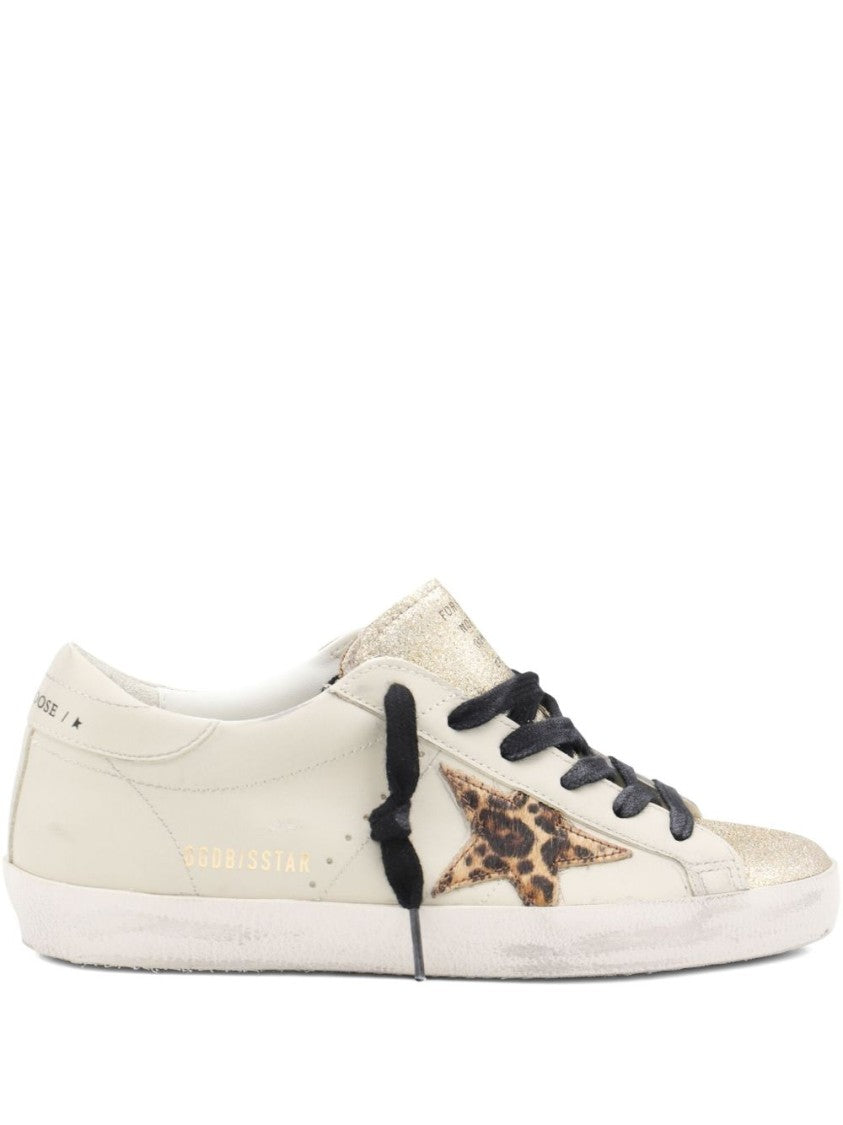 Golden Goose Off-White Leather Sneakers With Leopard-Print Star Patch