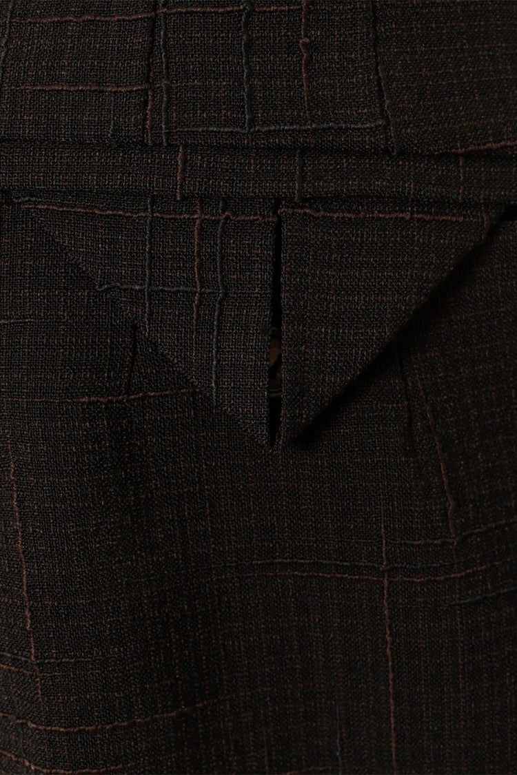 Bottega Veneta Brown Windowpane Check Pleated Viscose-Silk Formal Pants