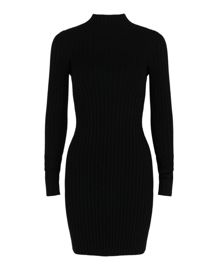 Balenciaga Flat Knit Stretch Wool Mini Dress With Mock-Neck And Ribbed Detailing