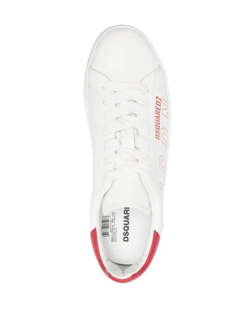 Dsquared2 White Low-Top Iconic Branding Leather Sneakers