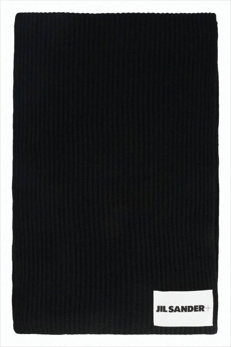Jil Sander Ribbed Knit Wool Scarf With Contrasting Label Patch