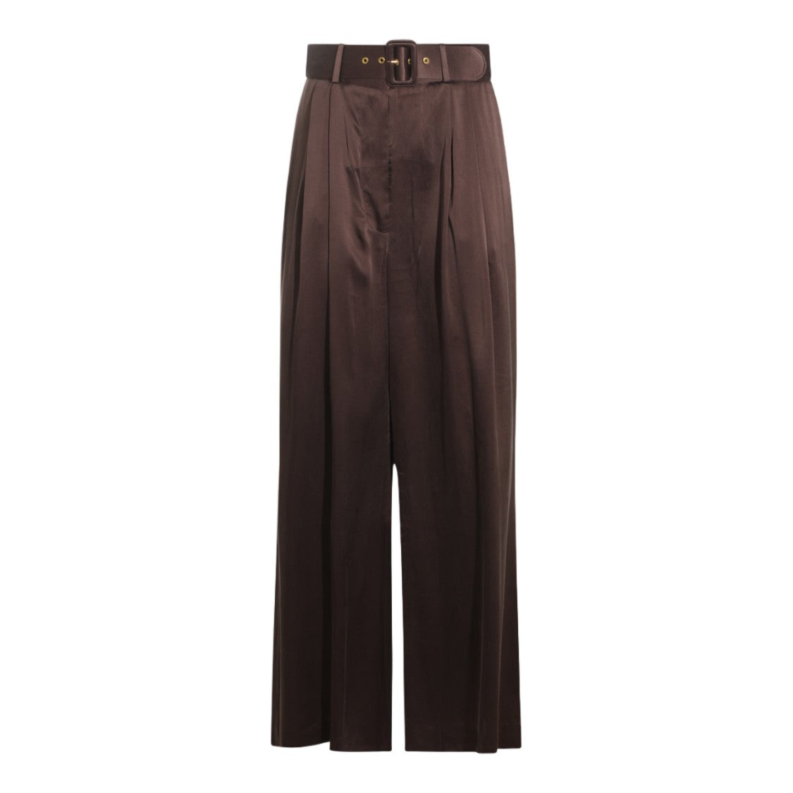 Zimmermann High-Waist Wide-Belt Pleated Straight-Leg Pants