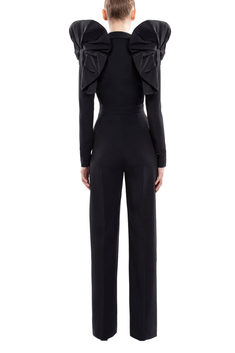 Saiid Kobeisy Asymmetrical Jet-Black Crepe Jumpsuit With Tailored Ruffles