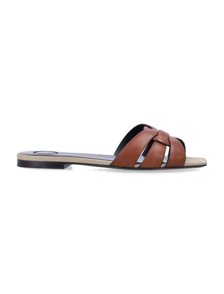 Saint Laurent Tribute Leather Flat Sandal