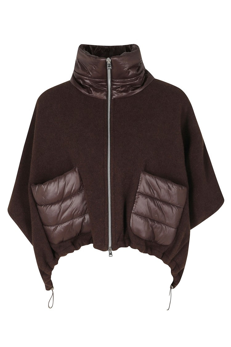 Herno Dark Brown Short Striped Quilted Wool-Blend Coat