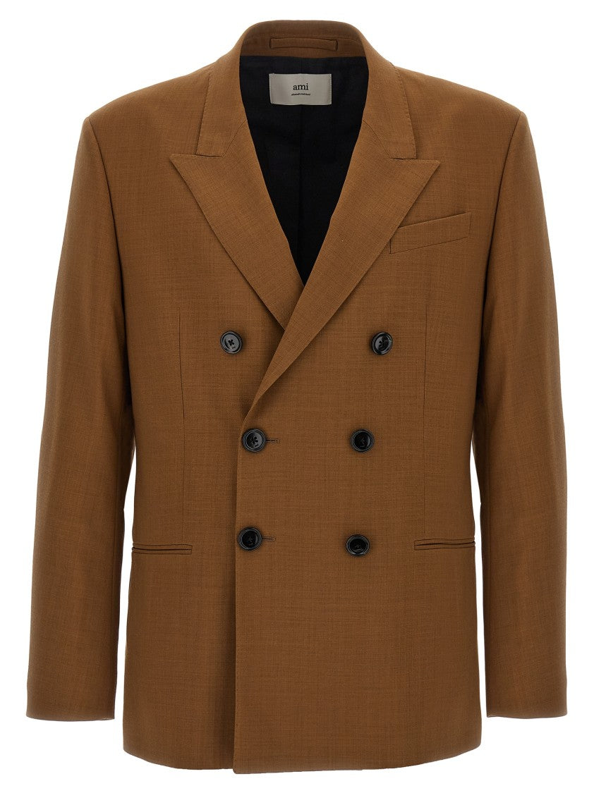 Ami Double-Breasted Light Wool Twill Blazer