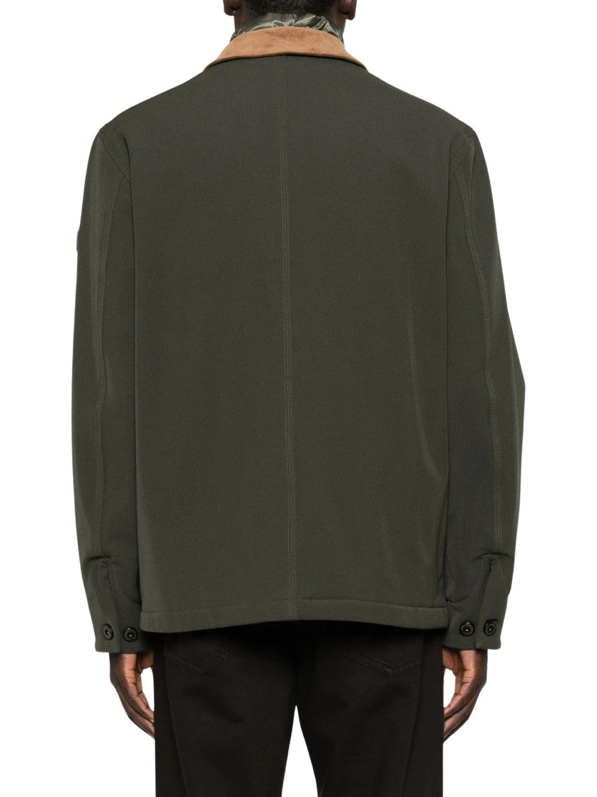 Peuterey Olive Green Coat With Contrasting Corduroy Collar And Patch Pockets