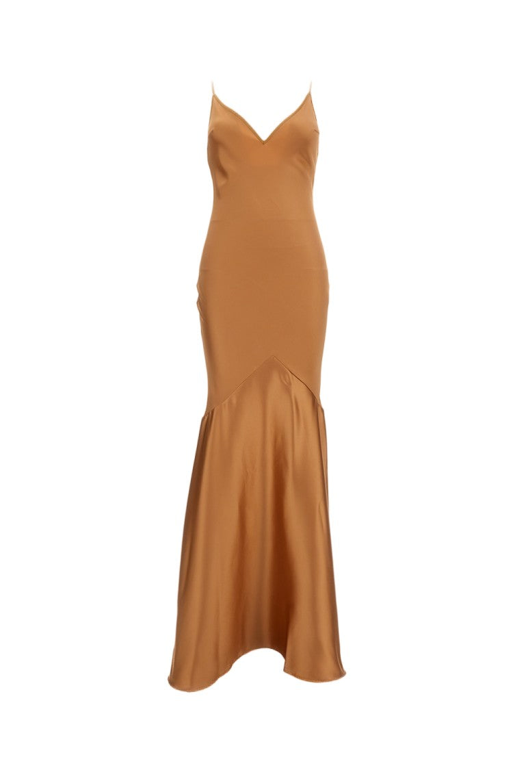 Elisabetta Franchi Champagne Satin Long Dress