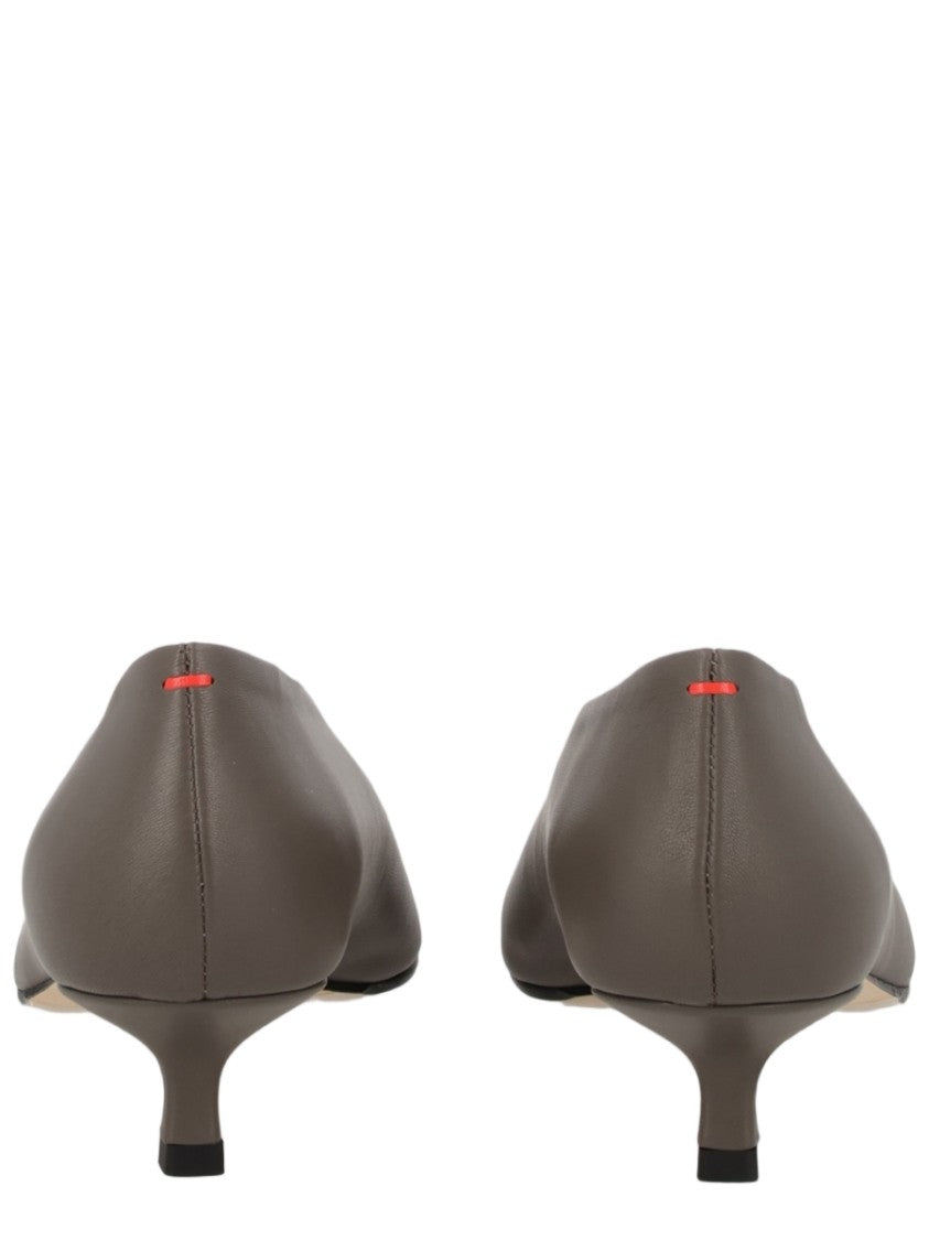 Aeydē Grey Pointed-Toe Nappa Leather Kitten Heels