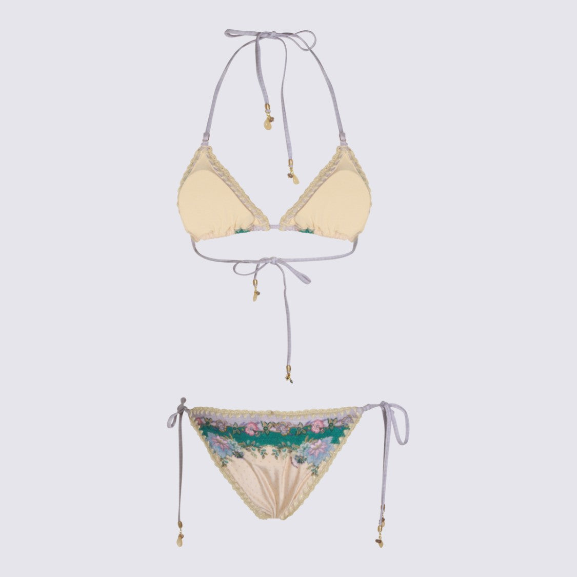 Zimmermann Floral Triangle Bikini Set With Scalloped Lace Trim