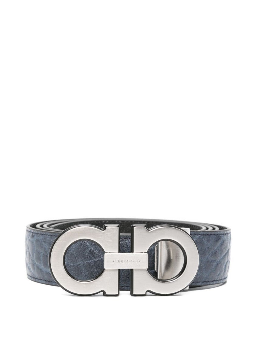 Ferragamo Textured Leather Double Gancini Belt