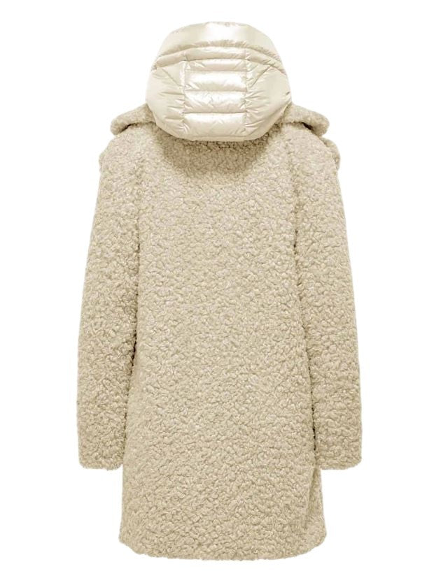 Bomboogie Women's Beige Teddy-Effect Coat With Padded Hood