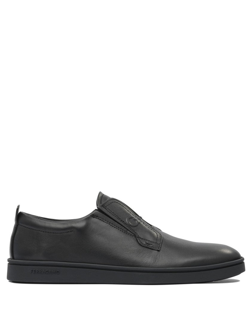 Ferragamo Black Leather Loafers With Smooth Upper