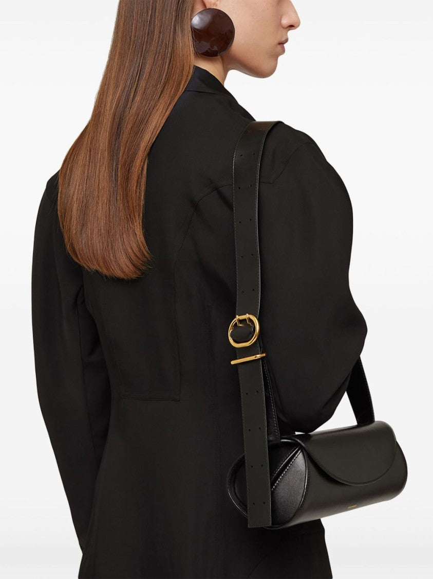 Jil Sander Cylindrical Black Nappa Leather Shoulder Bag