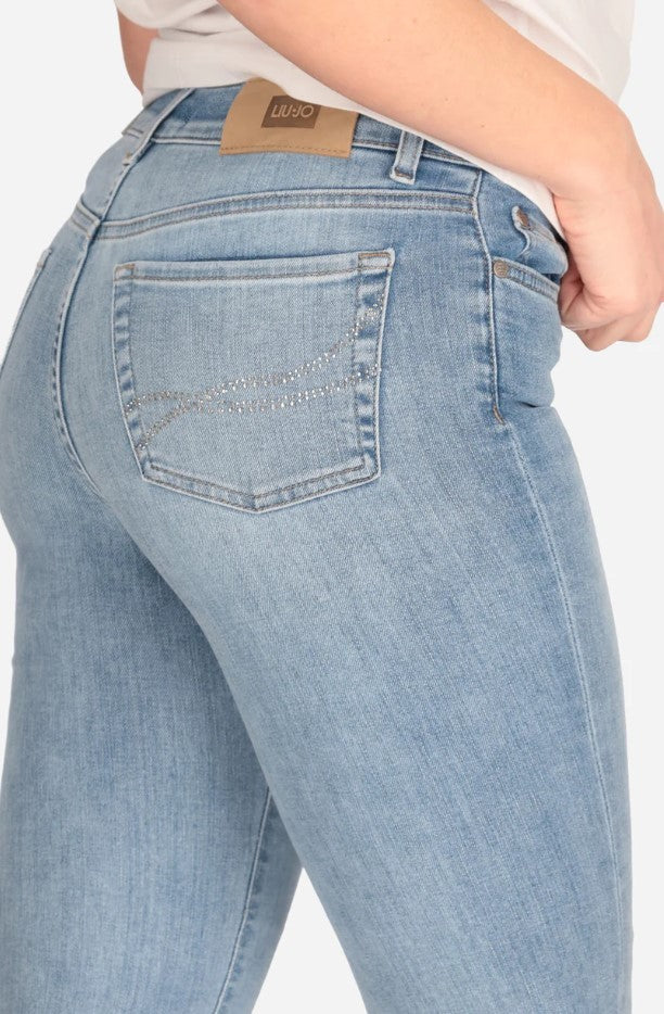 Liu Jo Stonewashed Cropped Jeans With Rhinestone Embellishments