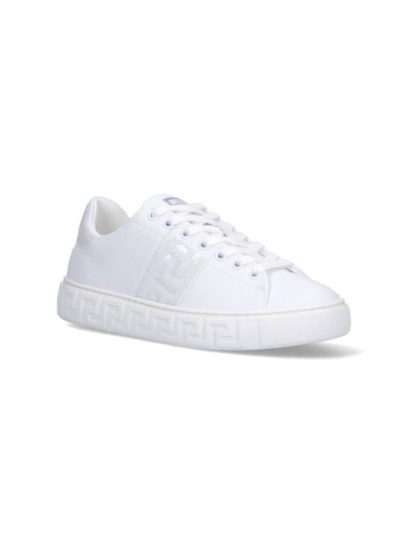 Versace "Greca" Sequin Sneakers – White