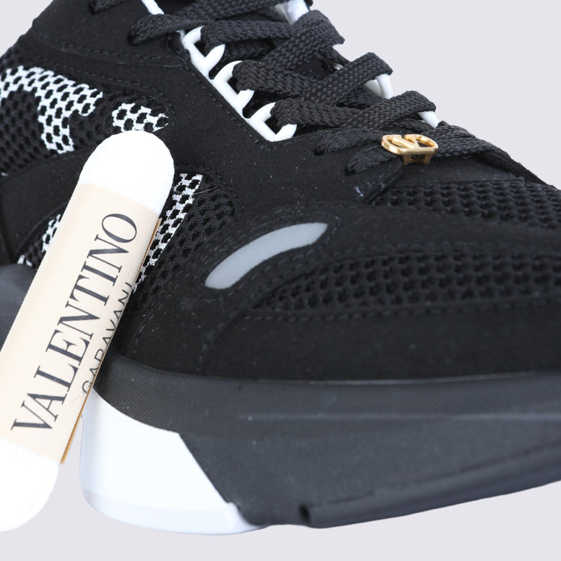Valentino Garavani Sporty Black Mesh Sneakers With Bold Sole