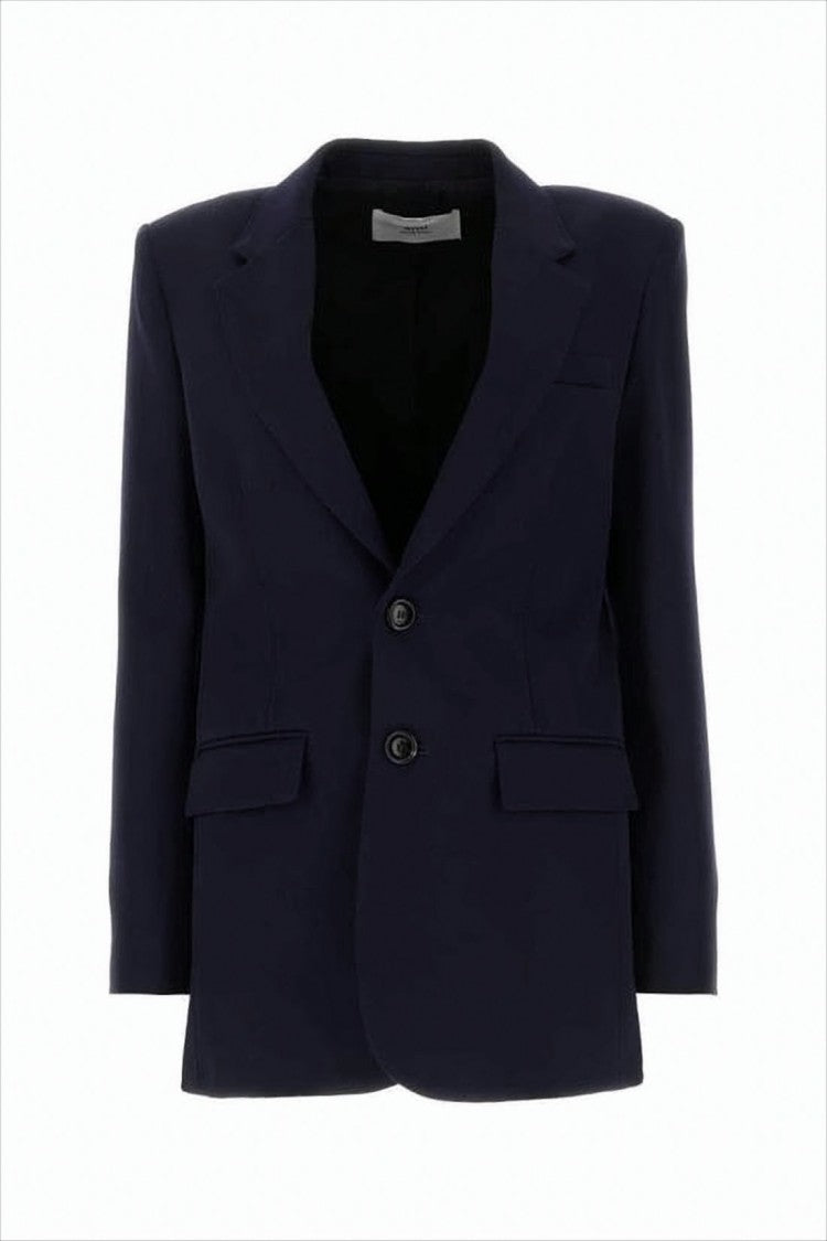 Ami Structured Tailored Blue Wool Jacket With Notched Lapel