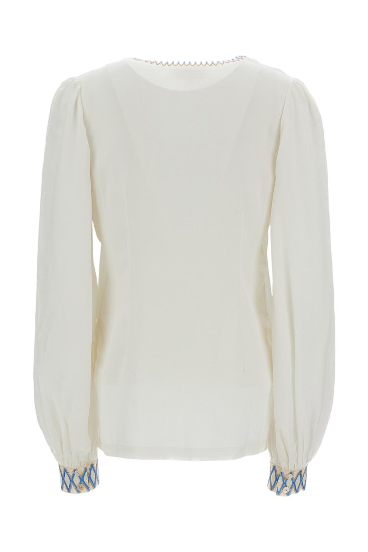 Emporio Sirenuse Ballerina Embroidered Silk Blouse