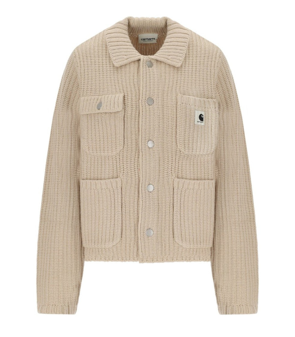Carhartt Wip Ribbed Knit Cardigan With Shirt Collar And Front Pockets