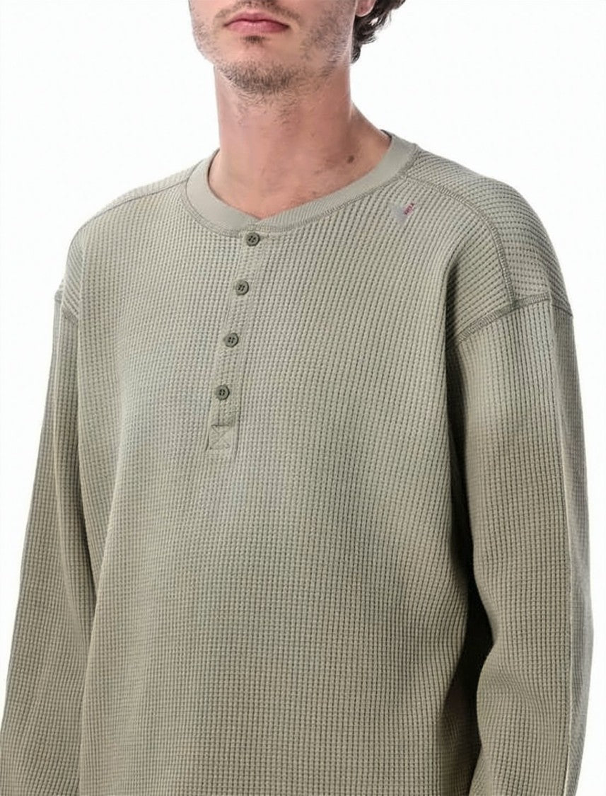 Roa Long-Sleeve Waffle Knit Top With Buttoned Placket