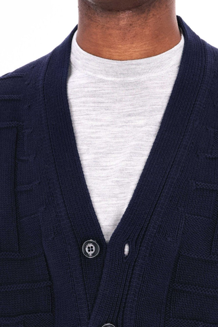 Kenzo Cropped Fit Weave Wool Cardigan
